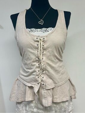 Women’s Lace-Up Peplum Tank Top - Cream